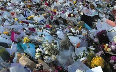 Floral tributes at Bondi Beach.