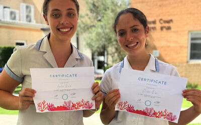 Laila Bolot (left) and Mika Rom, year 10 students at Moriah College in Sydney. 
Photo: Supplied.