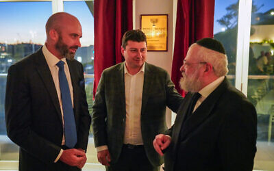 North Bondi RSL chairman Joshua Farquhar with Waverley Mayor Will Nemesh and Rabbi Yehoram Ulman.