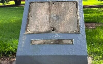 One of the vandalised plaques in Caulfield Park. Photo: Facebook.