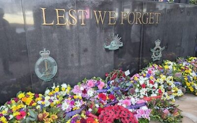 Wreaths at the memorial outside North Bondi RSL on Anzac Day. Photo: Gareth Narunsky
