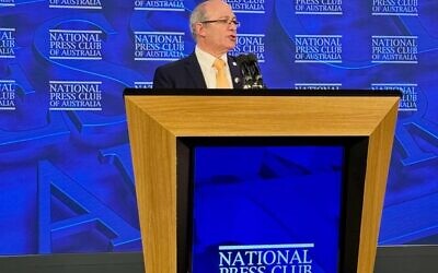 Hillel Newman addresses the National Press Club. Photo: Embassy of Israel/Facebook
