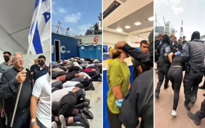 Scenes from a video released by National Security Minister Itamar Ben Gvir showing the minister taunting bound and detained flotilla activists at Ashdod Port on May 20, 2026. (Ben Gvir via X)
