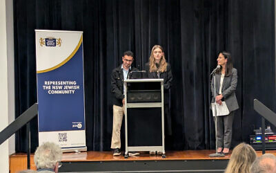 From left: Moshe Kadoury, Viola Bersten and Michele Goldman at the NSW Jewish Board of Deputies plenum.
