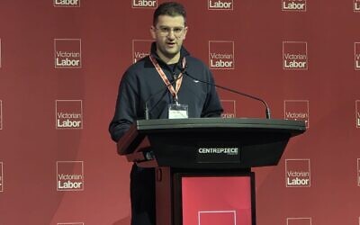 Jewish Labour Party delegate Dean Sherr, speaking at the Victorian Labour Party conference.