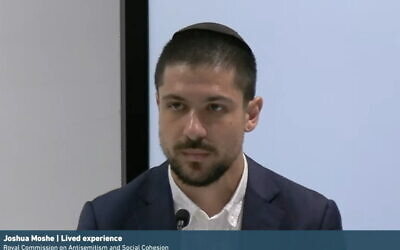 Joshua Moshe giving evidence at the Royal Commission on May 11, 2026. Photo: Screenshot