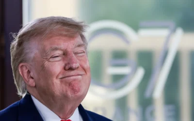 US President Donald Trump attends a working lunch with leaders of G7 and the Middle East, in Evian-les-Bains, France, Tuesday, June 16, 2026. Photo: Evelyn Hockstein/Pool Photo via AP