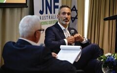 Alex Ryvchin in discussion with Jeffrey Appel at the JNF Gold Patrons lunch. Photo: Dean Schmideg