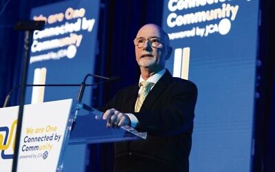 Ian Sandler speaks at JCA's major campaign event on May 31. Photo: Giselle Haber