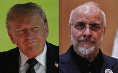 US President Donald Trump; Iran's parliament speaker Mohammad Bagher Ghalibaf. 	Photos: Times of Israel