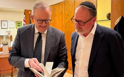 Rabbi Moshe Kahn with Prime Minister Antony Albanese in Canberra. Photo: supplied.