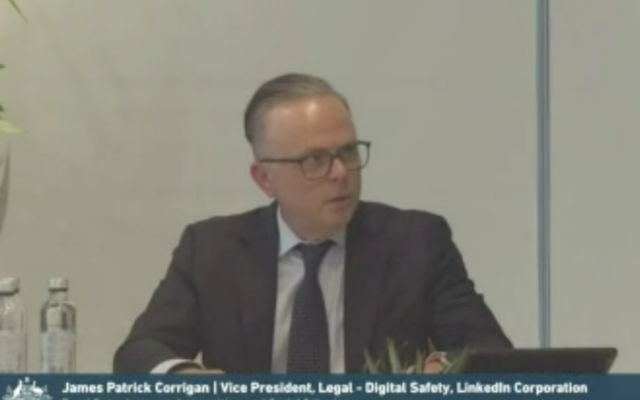 LinkedIn Corporation vice president legal for digital safety James Patrick Corrigan. Photo: screenshot LinkedIn Corporation vice president legal for digital safety James Patrick Corrigan. Photo: screenshot