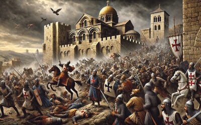 An artist’s depiction of the 1099 battle during which the Crusaders captured Jerusalem from the Fatimid Caliphate.Photo: Wikipedia