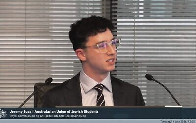 AUJS national president Jeremy Suss giving evidence at the Royal Commission on Tuesday. Photo: Screenshot