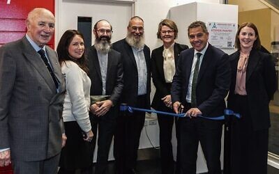 Launching the kosher pantry, from left: Charles Curran, Sorella and Rabbi Aycee Abrahams, Rabbi Mendel Kastel, Susan Pearce, Ryan Park MP, Anna McFadgen. Photo: St Vincent's Hospital