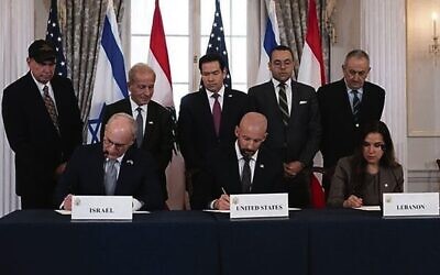A framework agreement is signed in Washington. 
Photo: AP/Kevin Wolf, Times of Israel.