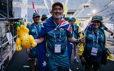 Aussie team members before the 2026 Maccabiah Games opening ceremony at Jerusalem's Teddy Stadium on July 1. Photo: Macabiah/MWU