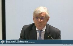 Steven Lowy providing testimony to the Royal Commission on 29 June 2026.  Photo: Screenshot of the Royal Commission hearing.