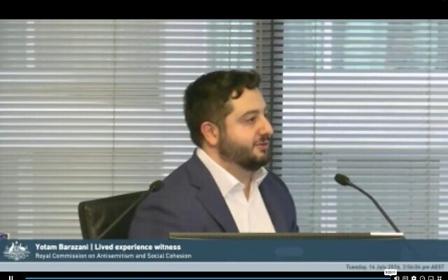 Yotam Barazani giving evidence. Photo: Screenshot Yotam Barazani giving evidence. Photo: Screenshot