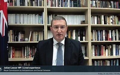 Julian Leeser gives testimony via video link.