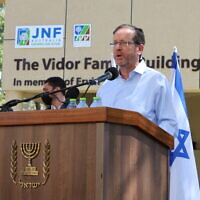 Israeli President Isaac Herzog speaks at the launch of the new building. Photo: Eddy Israel