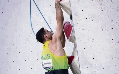 Matt Caruana representing Australia at a para climbing world cup event in Austria in June.