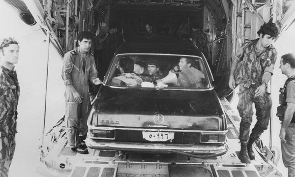 Commandos from Sayeret Matkal with a Mercedes they used to deceive the Ugandans.
Photo: IDF Spokesman Commandos from Sayeret Matkal with a Mercedes they used to deceive the Ugandans.
Photo: IDF Spokesman