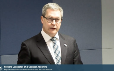 Richard Lancaster SC, counsel assisting, Royal Commission on Antisemitism and Social Cohesion. Photo: screenshot