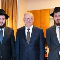 From left: Rabbi Yanky Super, Prime Minister Anthony Albanese, Rabbi Mendy Berger. Photo: Supplied