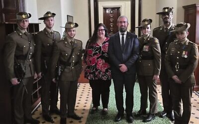 ADF soldiers together with VAJEX president Janice Furstenberg and Rabbi Yaakov Glasman. Photo: Supplied