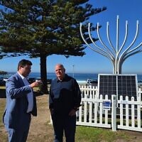 Waverley Mayor Will Nemesh (left) and Sha'ar HaNegev Mayor Ori Epstein at Bondi. Photo: Gareth Narunsky