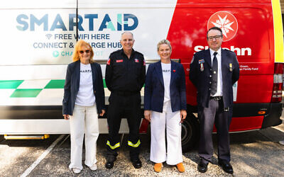 From left: SmartAID chair Alethea Gold, Fire and Rescue NSW Inspector Craig Easy AFSM, SmartAID program manager Andrina Grynberg, NSW Rural Fire Service Chief Information Officer Matthew White.