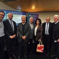 From left: David Graham, Uzi Rebhun, Michael Dunkel, Rob Schneider, 
Lynda Ben-Menashe, Rabbi David Freedman, Robert Simmons.