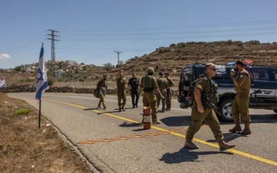 Israeli soldiers and police officers near the scene of a shooting attack at a spring near the Israeli settlement of Neve Tzuf in the West Bank, September 20, 2026. Photo: Hilel Ben Or/Flash90