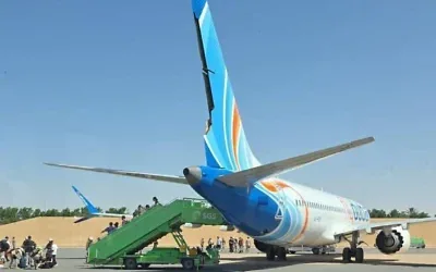 A flydubai Boeing 737 MAX from Dubai to Tel Aviv which landed at Tabuk Airport in Saudi Arabia, September 30, 2026. Photo: TOI