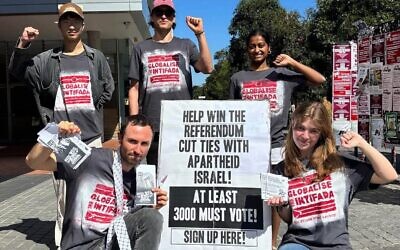 "Globalise the intifada" activists at the University of Sydney on Wednesday 16 September, 2026. Photo: Facebook