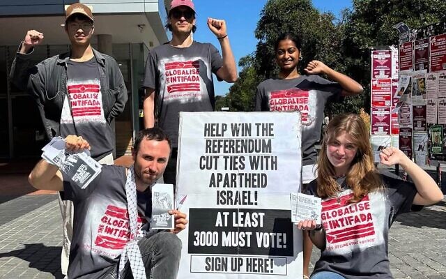 "Globalise the intifada" activists at the University of Sydney on Wednesday 16 September, 2026. Photo: Facebook