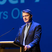 The Premier of Victoria, Ben Carroll, speaking to students at Mount Scopus Memorial College's October 7 assembly. Photo: Supplied