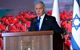 Prime Minister Benjamin Netanyahu speaks during a state memorial ceremony for the October 7, 2023, attack, at the Mount Herzl cemetery, Jerusalem, on October 5, 2026. (Debbie Hill/Pool Photo via AP)