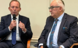 Former prime minister Tony Abbott with former Labor MP Michael Danby at the B'Nai B'rith event at Caulfield Shule on Tuesday night. Photo: Supplied