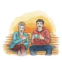 An illustration of Eva and Gabriel today. Illustrated by Giovanna Papallo