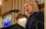 Victorian Opposition leader Jess Wilson, speaking at the launch of "Bondi Terror" at Caulfield Shule. Photo: Bruce Hill
