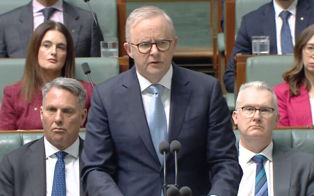 Anthony Albanese marks three years since October 7 in parliament on Monday, October 12, 2026.