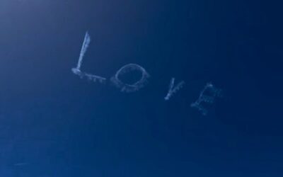 The skywriting above Bondi last Friday. 
Photo: Instagram