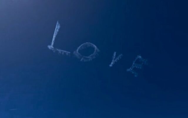 The skywriting above Bondi last Friday. 
Photo: Instagram
