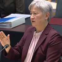 Foreign Minister Penny Wong in Senate Estimates on Wednesday. Screenshot: YouTube