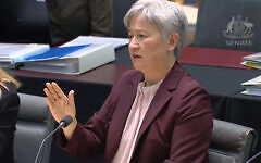 Foreign Minister Penny Wong in Senate Estimates on Wednesday. Screenshot: YouTube