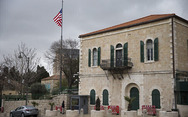 مبنى القنصلية الأمريكية في القدس في صورة تم التقاطها في 4 مارس، 2019. (AP Photo / Ariel Schalit)