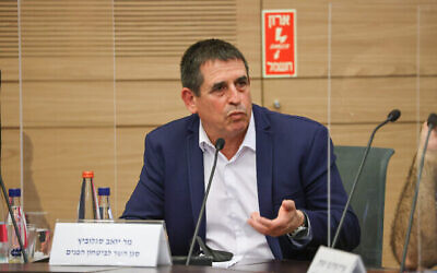 نائب وزير الأمن العام يوآف سيغالوفيتس يتحدث في جلسة للجنة الأمن الداخلي في الكنيست، 10 أبريل، 2022. (Gal Cohen / Knesset)