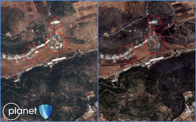 صور أقمار صناعية التقطت في 25 و 27 أغسطس 2022، تظهر أضرار في مركز البحوث جمرايا في مصياف، سوريا (Planet Labs PBC via Aurora Intel)